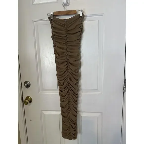 JLUXLABEL Dress Women Small Brown Metallic Strapless Ruched Bodycon Midi - Picture 6 of 8